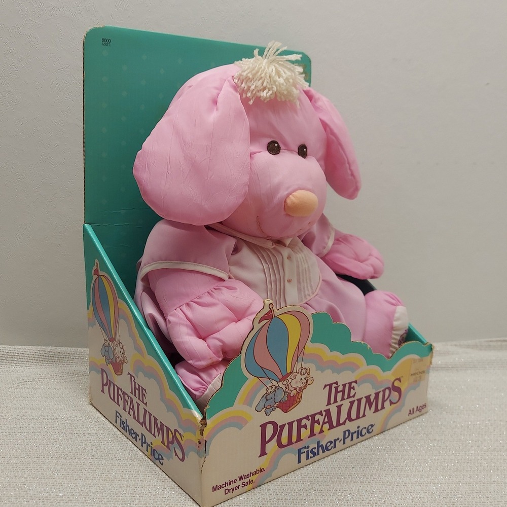 Vintage 1986 Fisher-Price Puffalumps Pink Puppy Dog Plush 8003 Original Box 80s